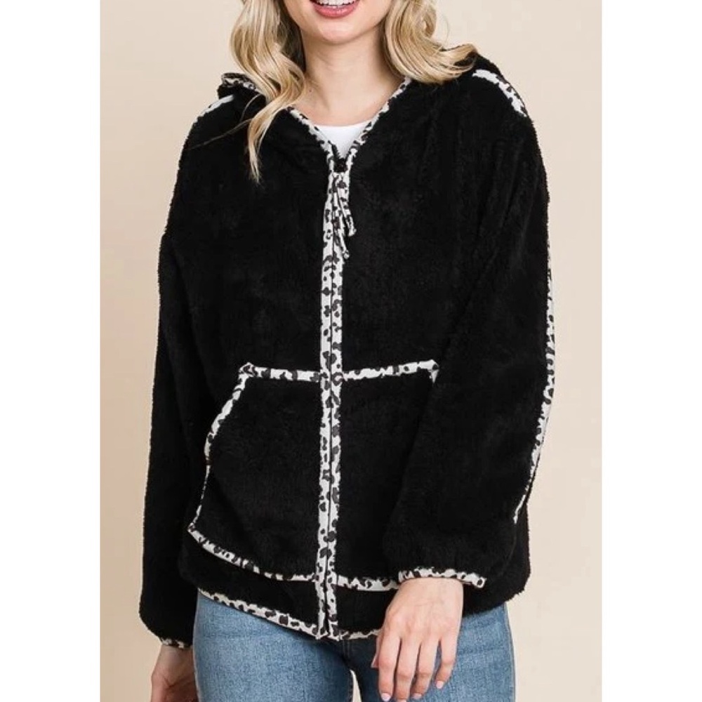 Culture Code Black Leopard Trim Jacket